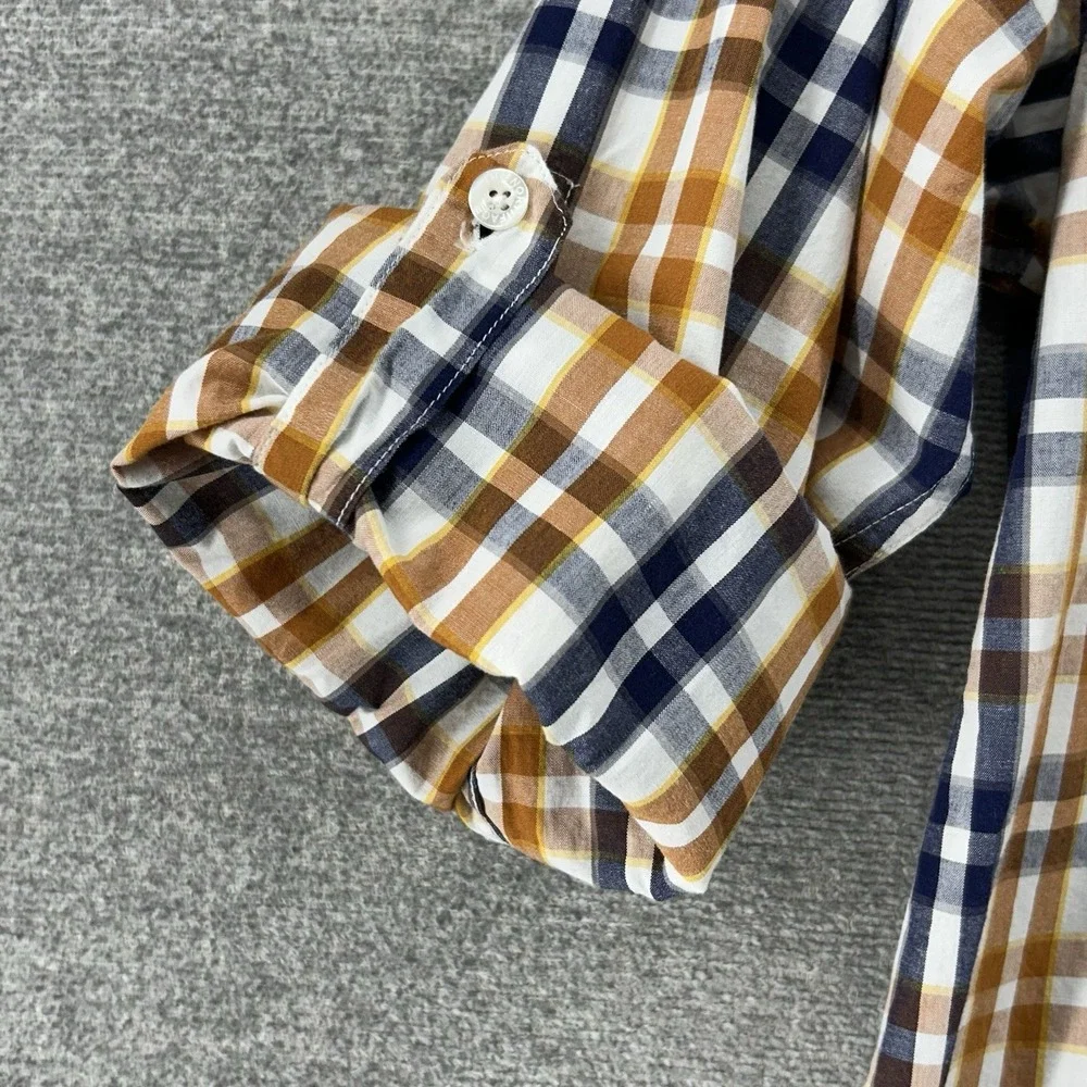The North Face Roll Tab Shirts Men Size XXL White Plaid Blue Brown Yellow